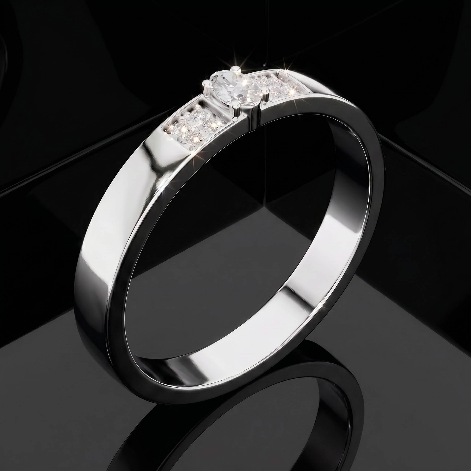 Aura 0,10 Karat Oval Kesim Yan Taşlı Düz Bant CVD Pırlanta Lab Grown Yüzük    (14 ayar 2.33Gr altin)