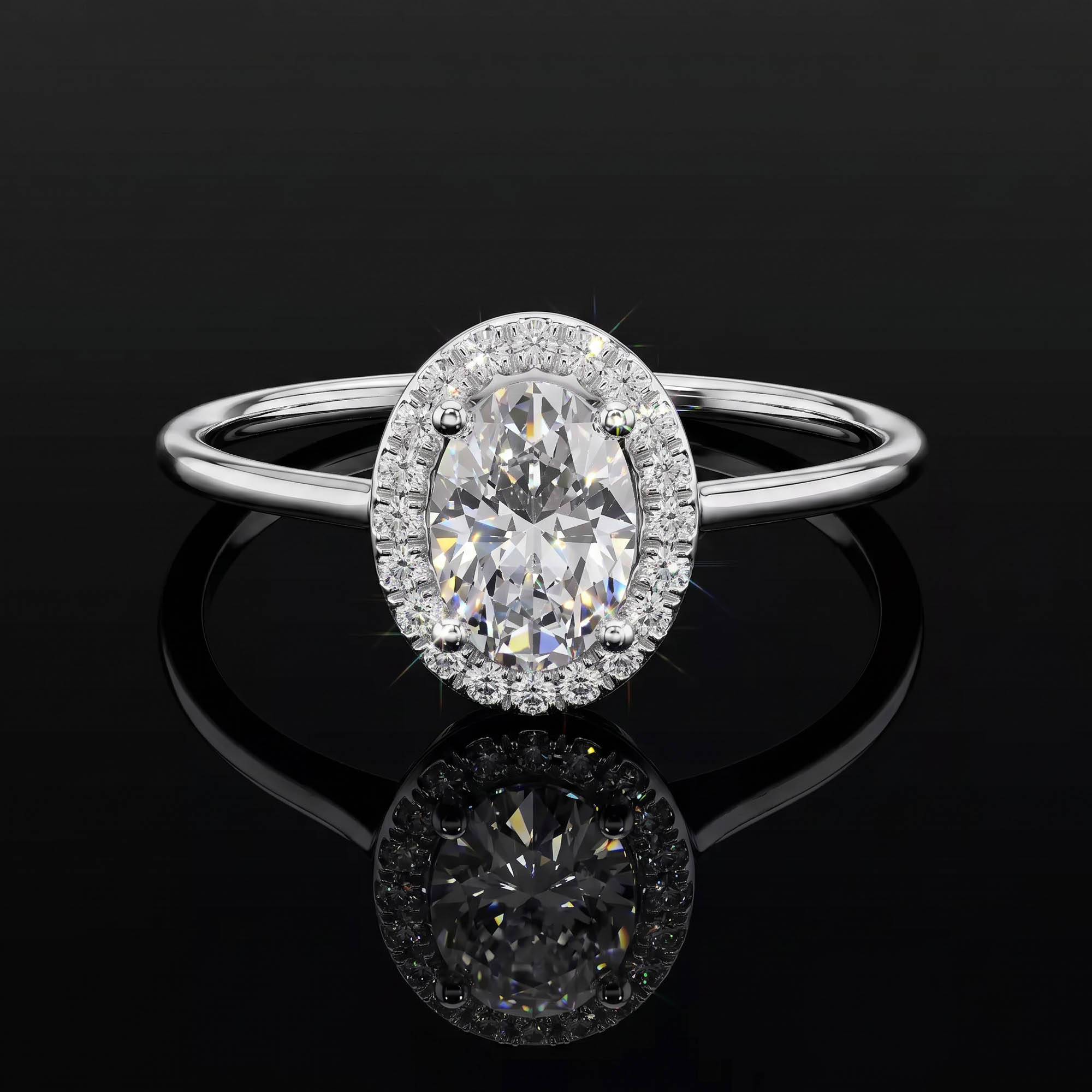 Aura 0,60 Karat Oval Kesim Halo Taşlı Minimal CVD Pırlanta Lab Grown Tektaş Yüzük (14 ayar 1.15Gr altin)