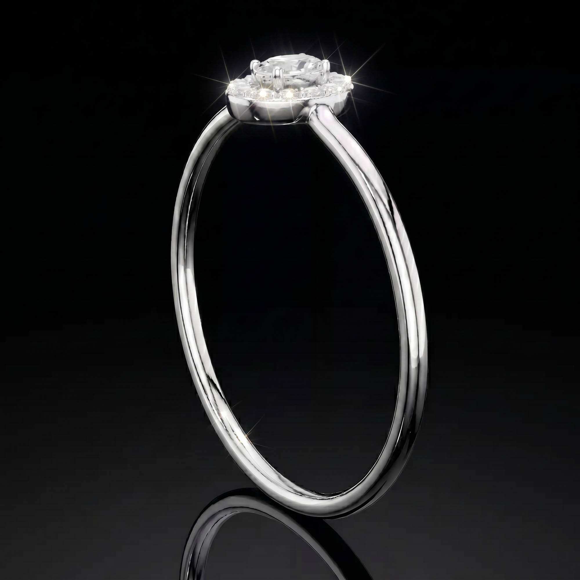 Aura 0,70 Karat Oval Kesim Halo Taşlı CVD Pırlanta Lab Grown Tektaş Yüzük (14 ayar 2.3Gr altin)