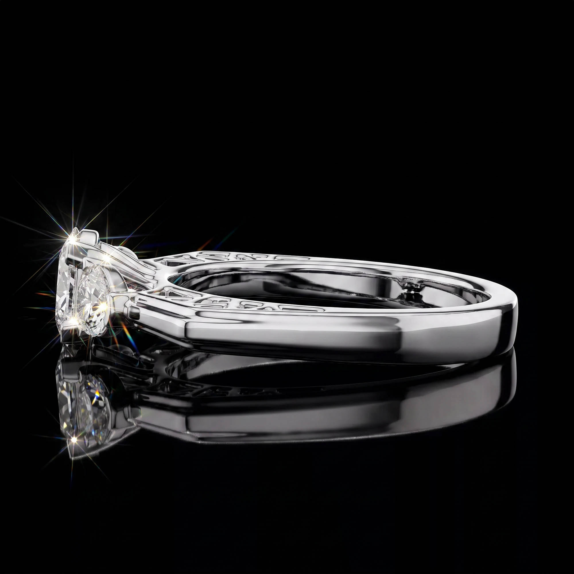 Aura 1,00 Karat Oval ve Damla Kesim Ajurlu Euro-Shank CVD Pırlanta Lab Grown Tria Yüzük    (14 ayar 3.53Gr altin)