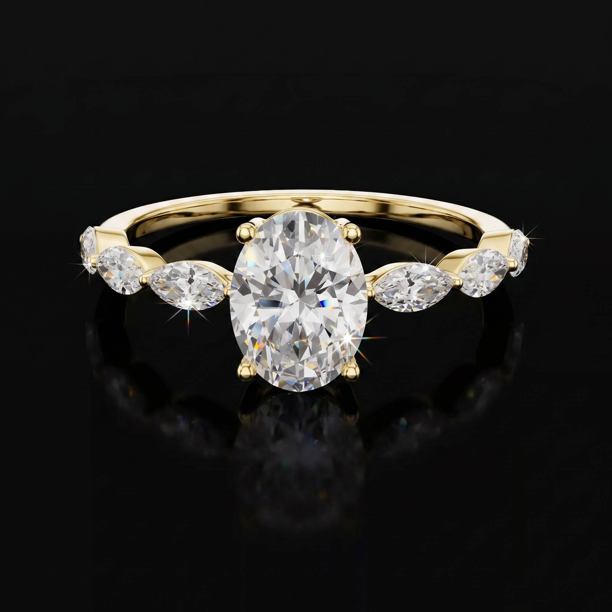 Aura 1,39 Karat Oval Kesim Markiz Taşlı Kollu CVD Pırlanta Lab Grown Tektaş Yüzük    (14 ayar 1.4Gr altin)