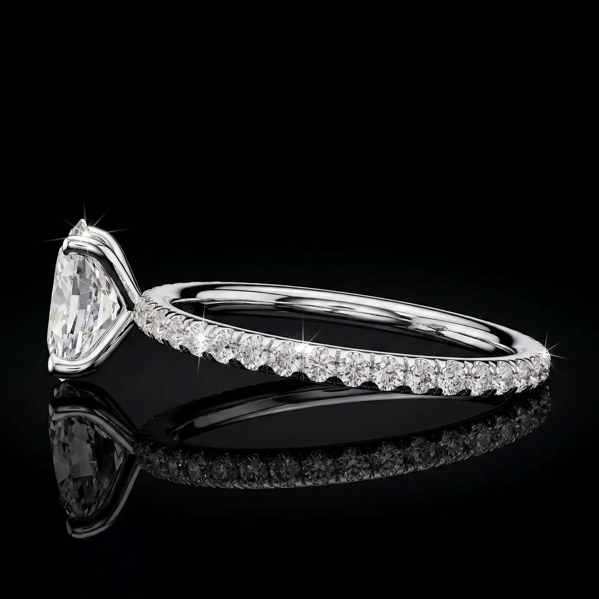 Aura 1,47 Karat Oval Kesim Tamtur Pavé Kollu CVD Pırlanta Lab Grown Tektaş Yüzük (14 ayar 1.49Gr altin)