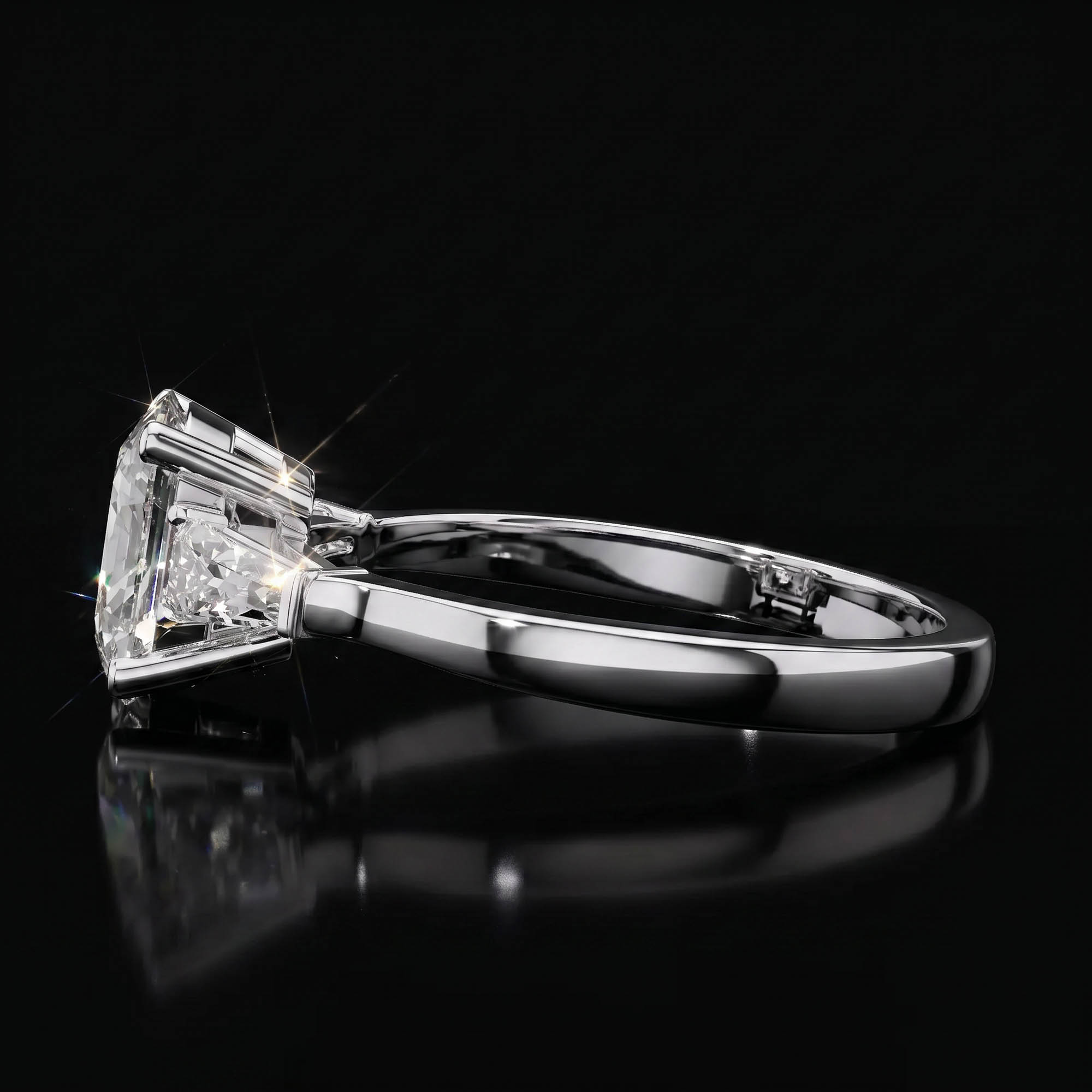 Aura 1,47 Karat Oval ve Trapez Baget Kesim CVD Pırlanta Lab Grown Tria Yüzük    (14 ayar 2.25Gr altin)