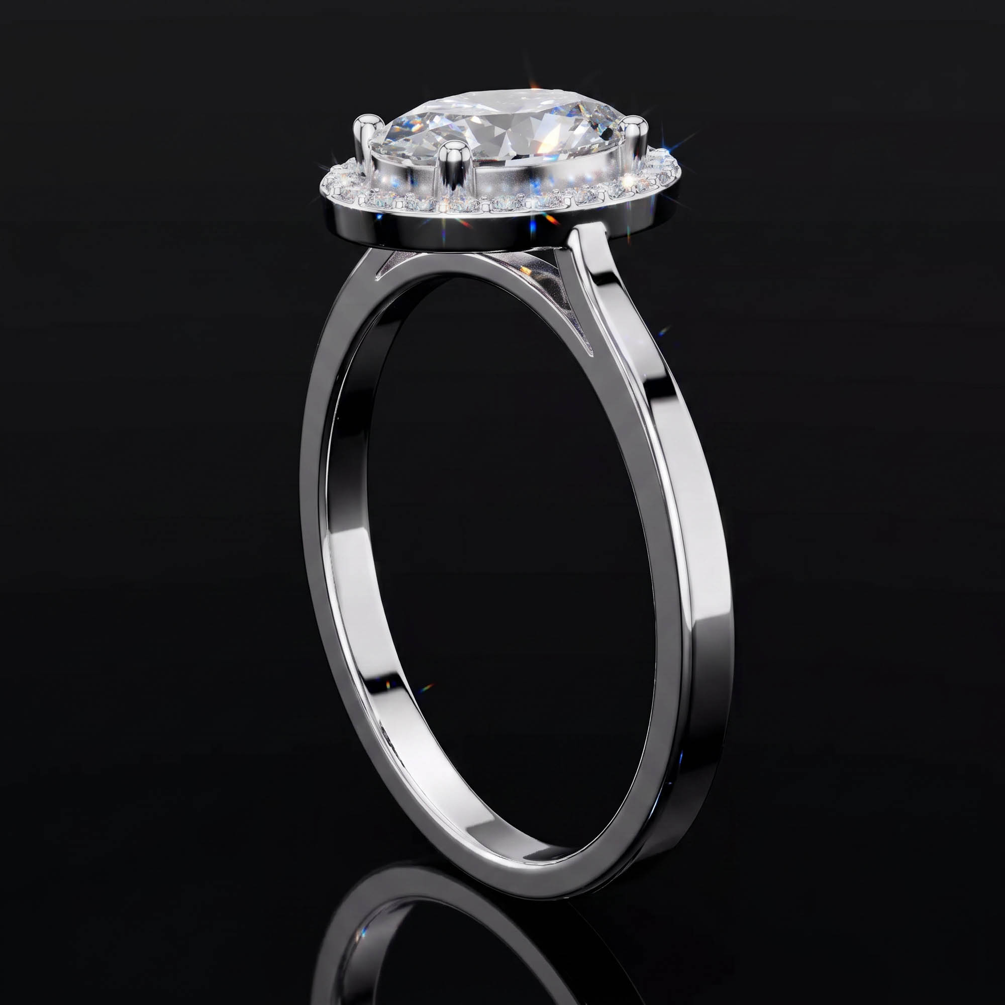 Aura 1,62 Karat Oval Kesim Halo Taşlı Katedral Montür CVD Pırlanta Lab Grown Tektaş Yüzük (14 ayar 2.21Gr altin)