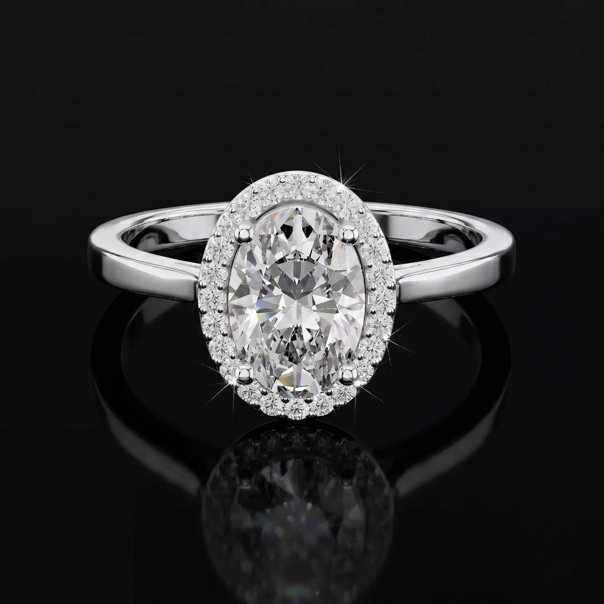 Aura 1,62 Karat Oval Kesim Halo Taşlı Katedral Montür CVD Pırlanta Lab Grown Tektaş Yüzük (14 ayar 2.21Gr altin)