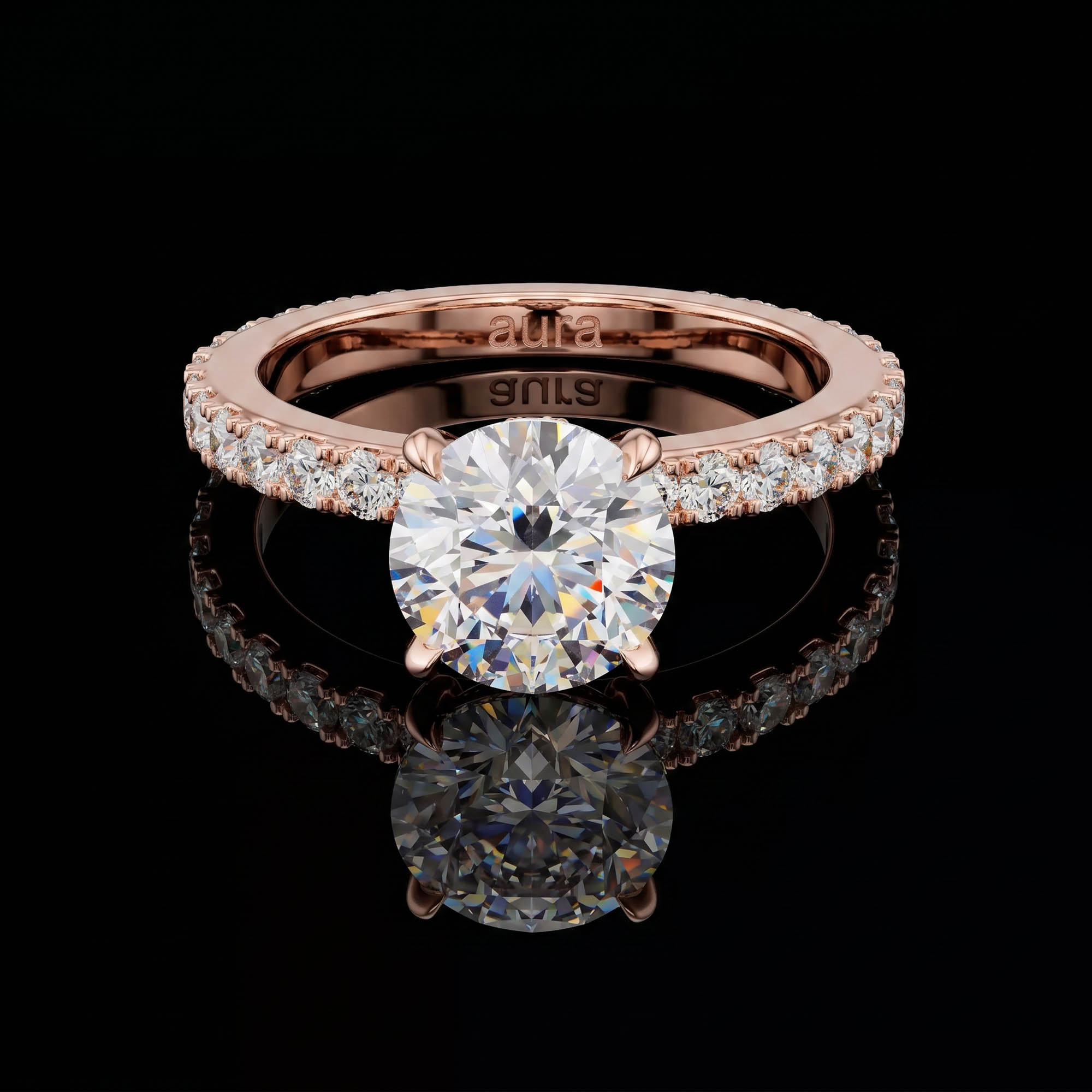Aura 1,65 Karat Gizli Halo ve Pavé Kollu CVD Pırlanta Lab Grown Tektaş Yüzük (14 ayar 2.04Gr altin)