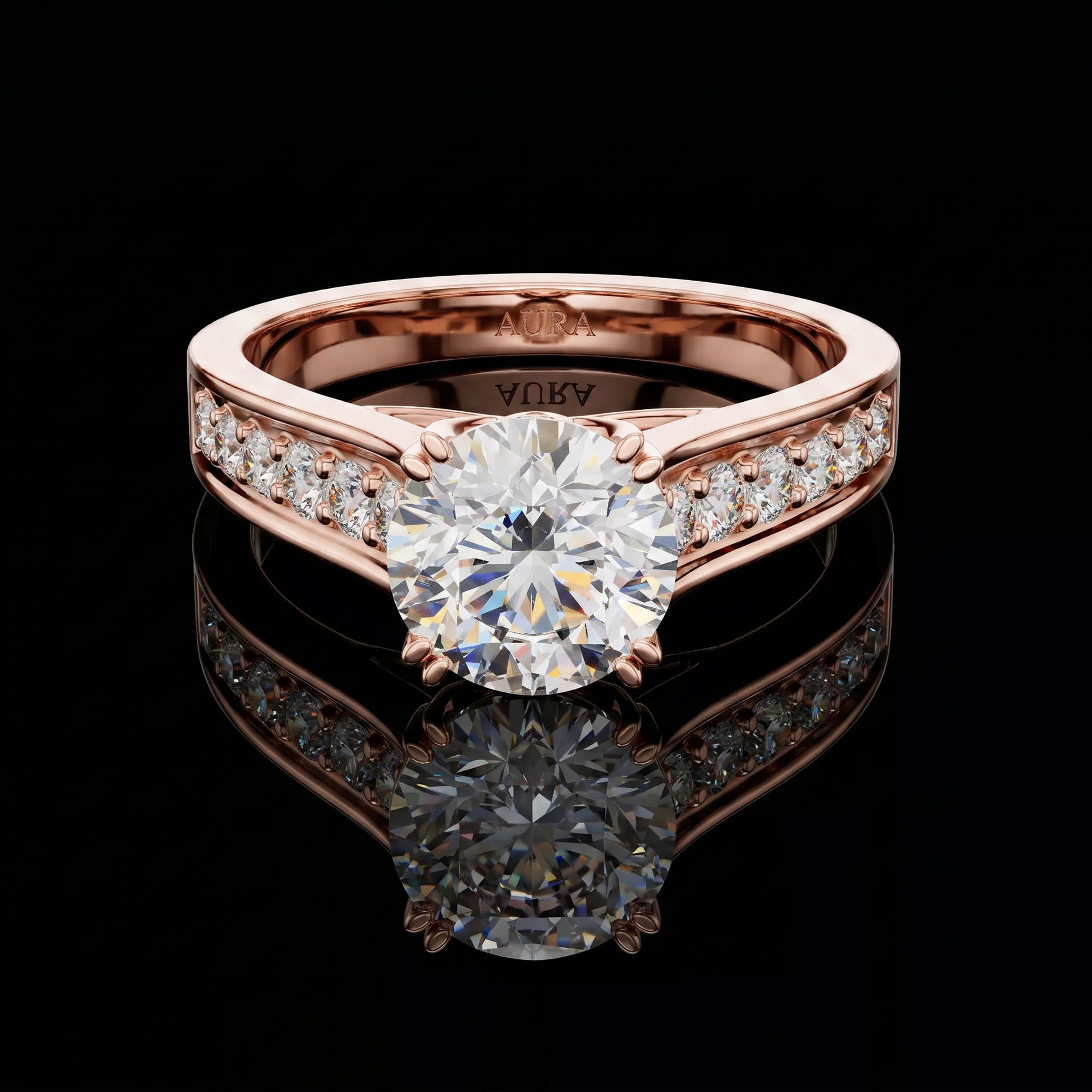 Aura 1,66 Karat Geniş Pavé Kollu Vintage Galeri CVD Pırlanta Lab Grown Tektaş Yüzük    (14 ayar 3.44Gr altin)