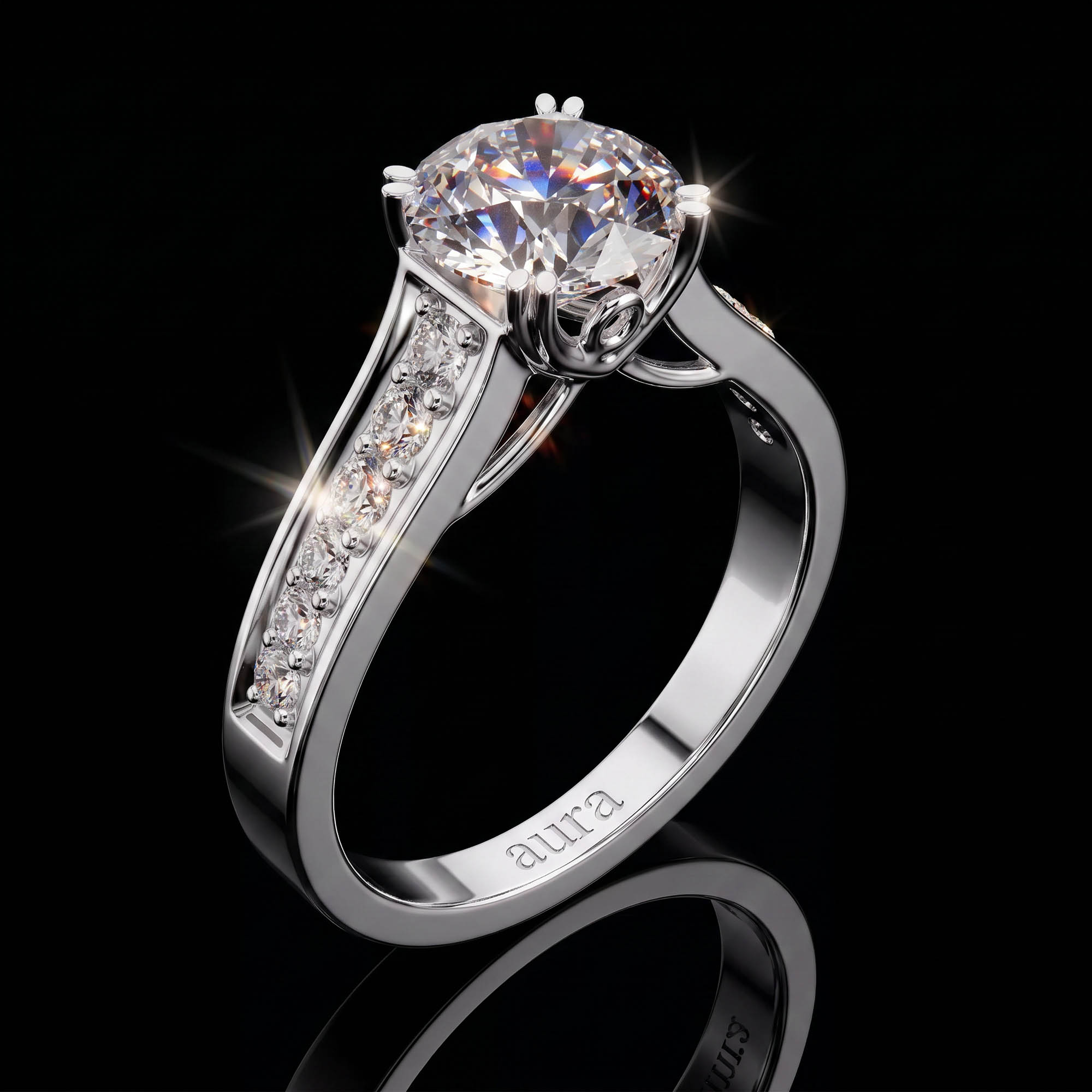 Aura 1,66 Karat Geniş Pavé Kollu Vintage Galeri CVD Pırlanta Lab Grown Tektaş Yüzük    (14 ayar 3.44Gr altin)