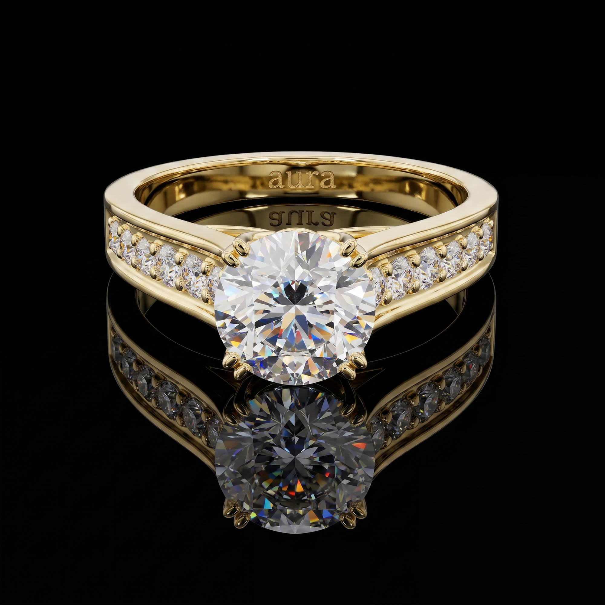 Aura 1,66 Karat Geniş Pavé Kollu Vintage Galeri CVD Pırlanta Lab Grown Tektaş Yüzük    (14 ayar 3.44Gr altin)