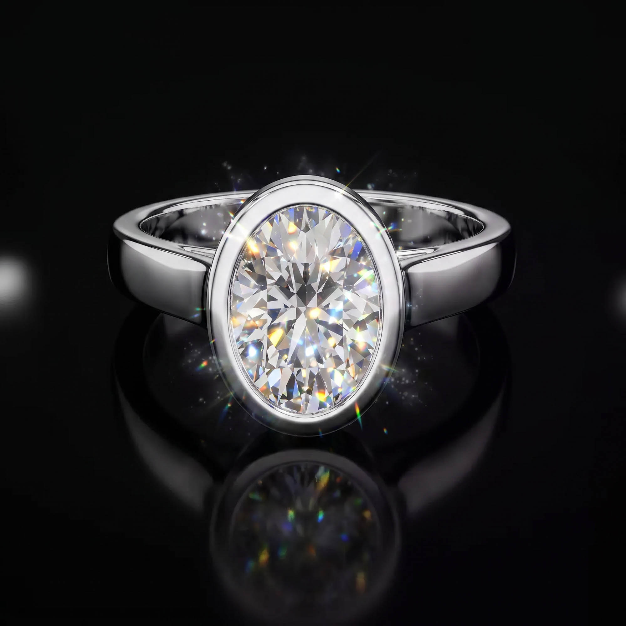 Aura 2,00 Karat Oval Kesim Çerçeve Montür CVD Pırlanta Lab Grown Tektaş Yüzük (14 ayar 4.76Gr altin)
