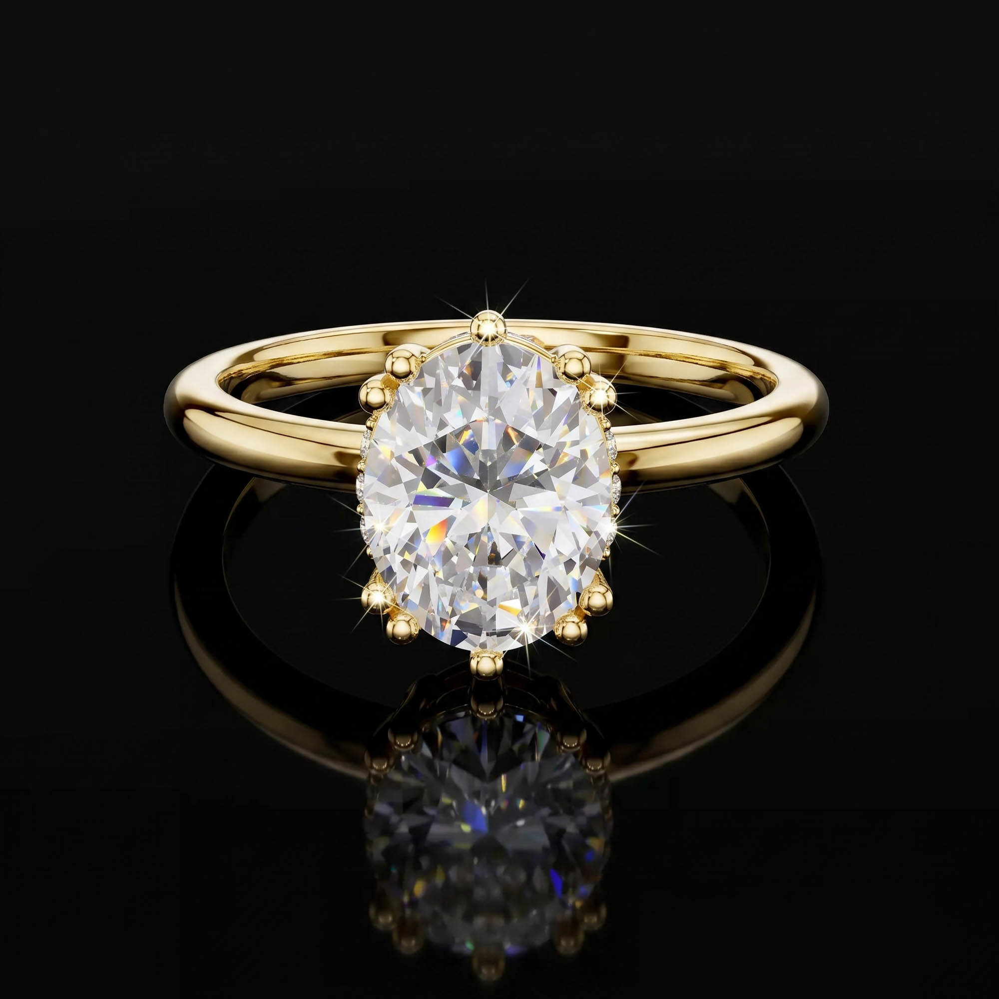 Aura 2,04 Karat Oval Kesim Taç Tırnaklı Gizli Taşlı CVD Pırlanta Lab Grown Tektaş Yüzük    (14 ayar 3.04Gr altin)