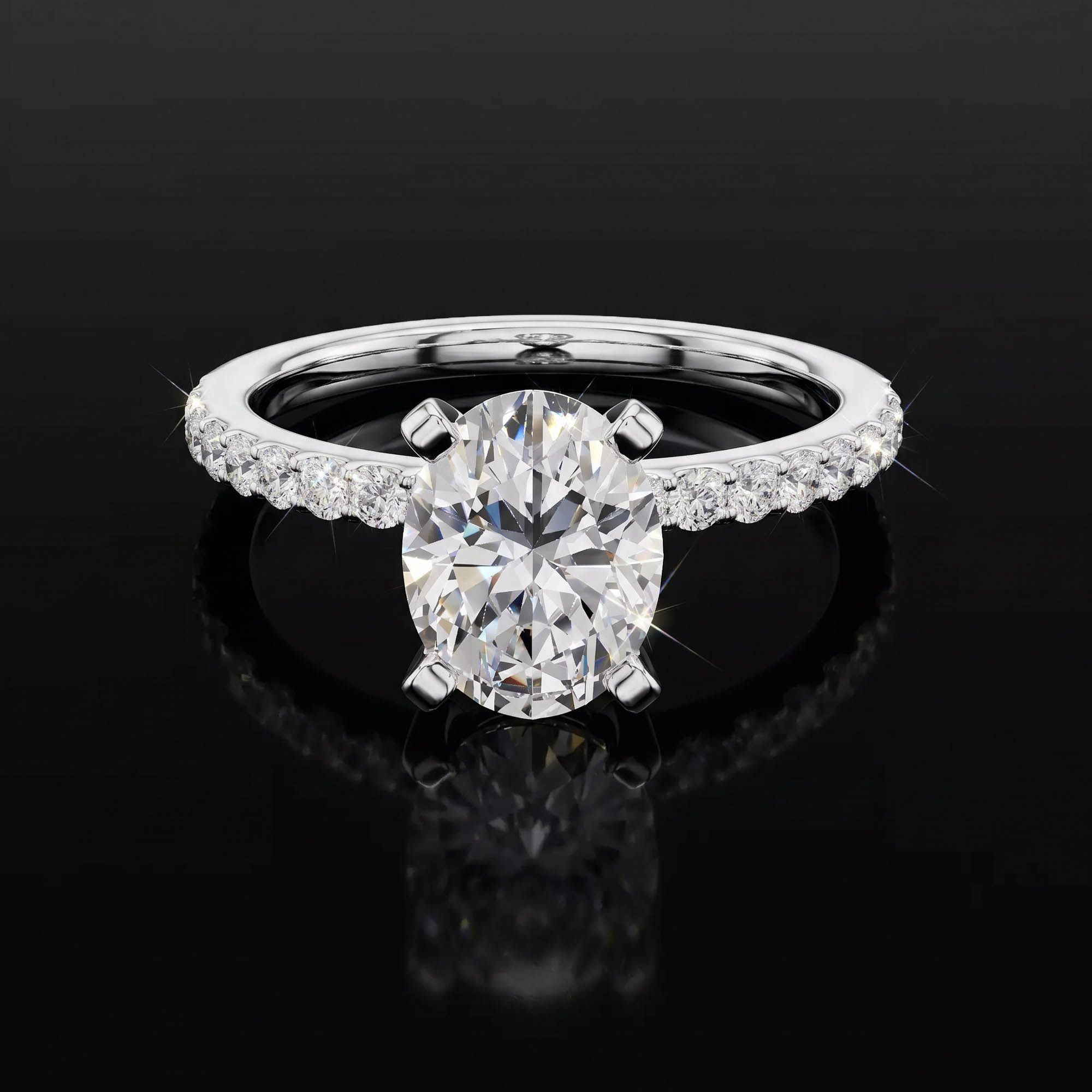 Aura 2,22 Karat Oval Kesim Pavé Kollu Klasik Dört Tırnak CVD Pırlanta Lab Grown Tektaş Yüzük    (14 ayar 2.36Gr altin)