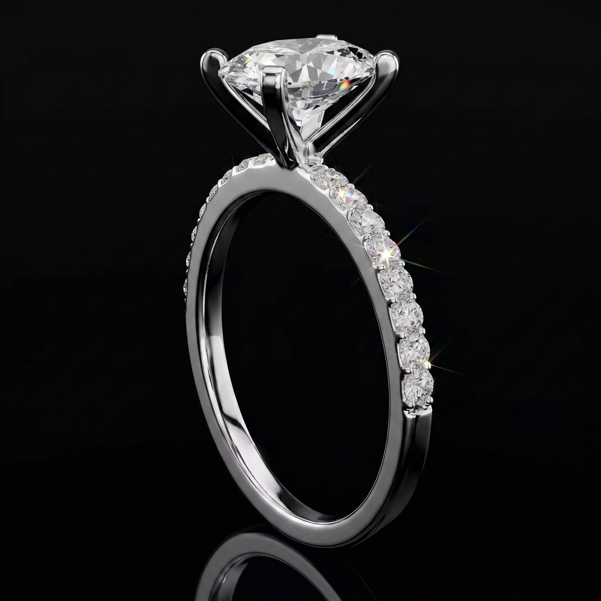 Aura 2,22 Karat Oval Kesim Pavé Kollu Klasik Dört Tırnak CVD Pırlanta Lab Grown Tektaş Yüzük    (14 ayar 2.36Gr altin)