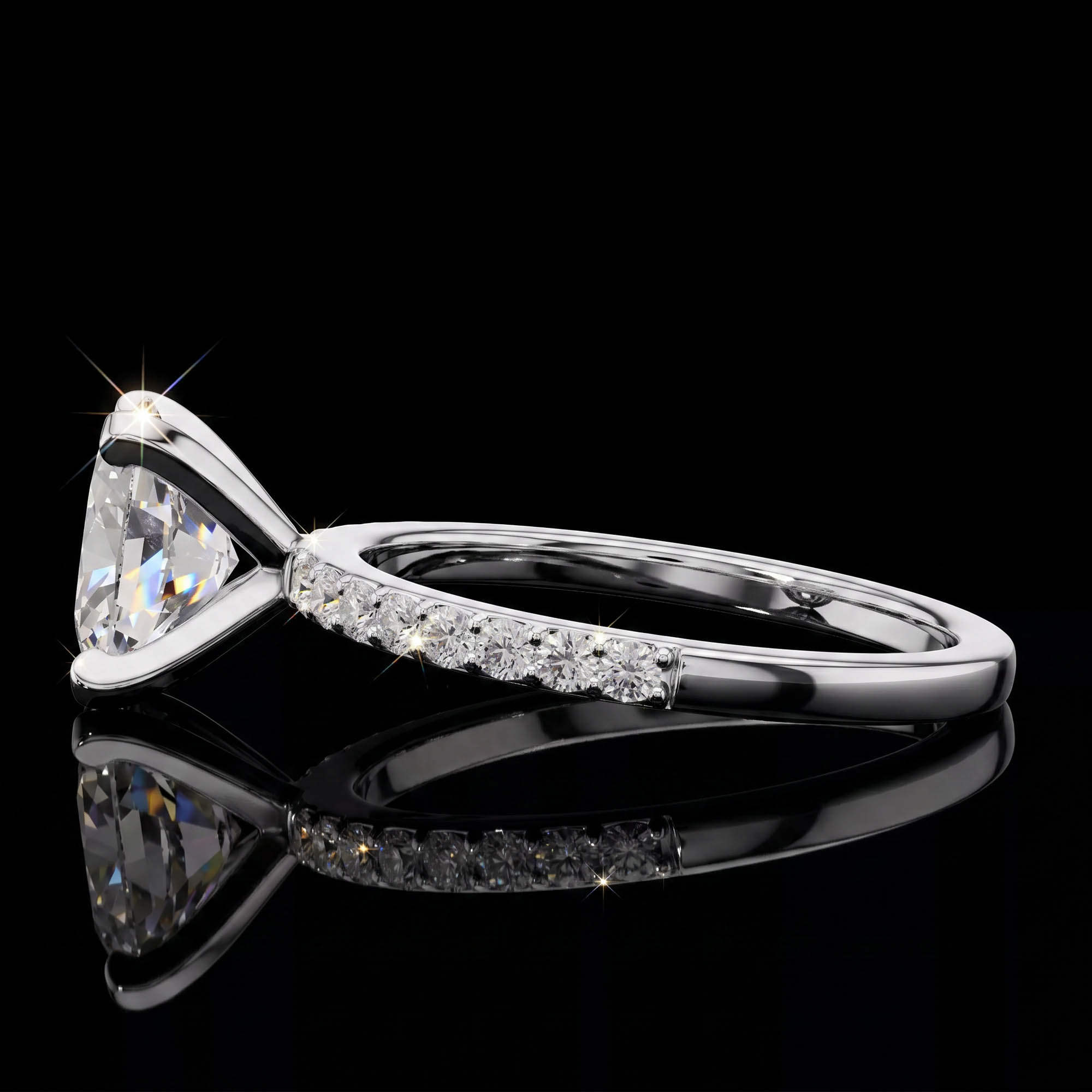 Aura 2,22 Karat Oval Kesim Pavé Kollu Klasik Dört Tırnak CVD Pırlanta Lab Grown Tektaş Yüzük (14 ayar 2.36Gr altin)