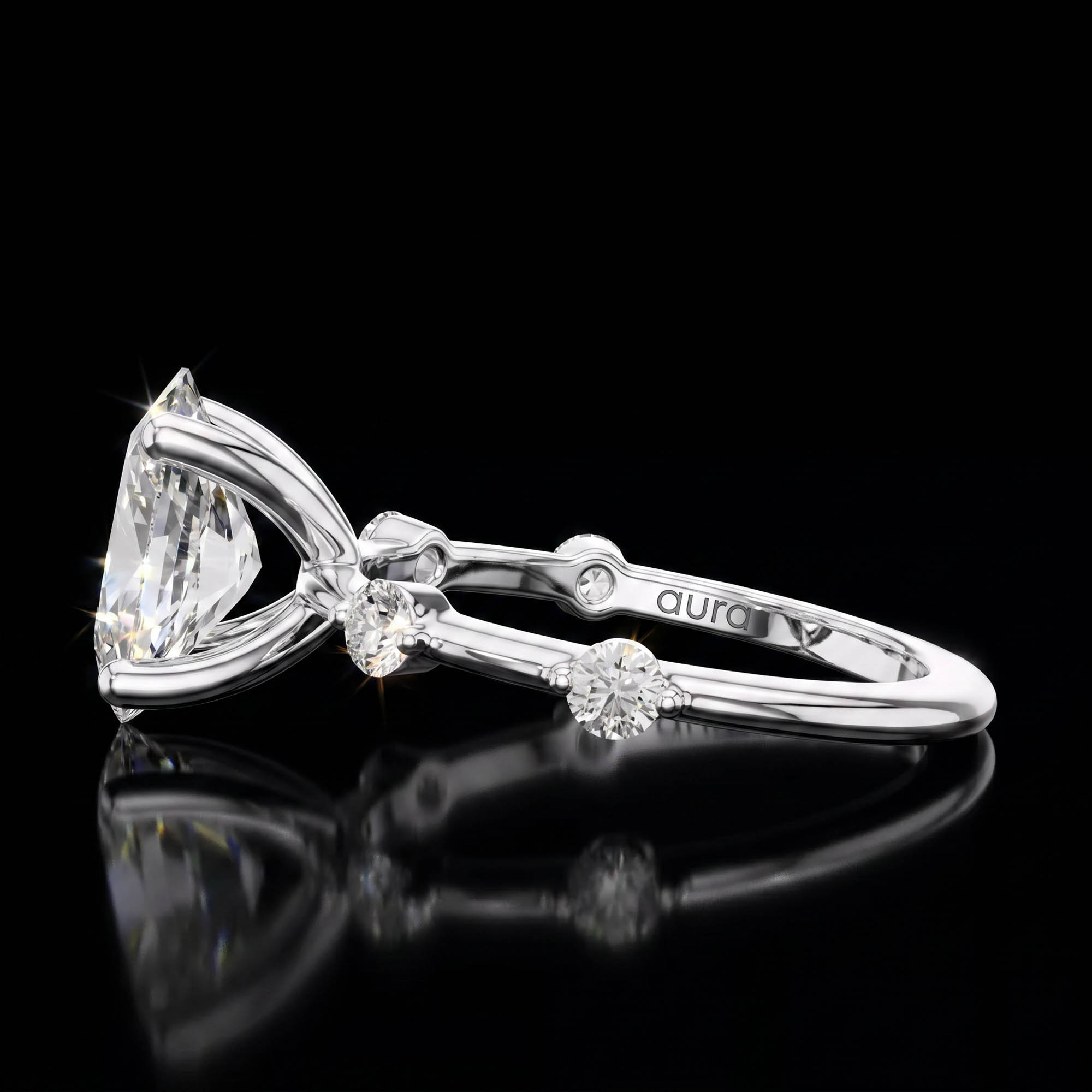 Aura 2,24 Karat Oval Kesim Noktalı Çerçeveli Kol CVD Pırlanta Lab Grown Tektaş Yüzük    (14 ayar 2.55Gr altin)