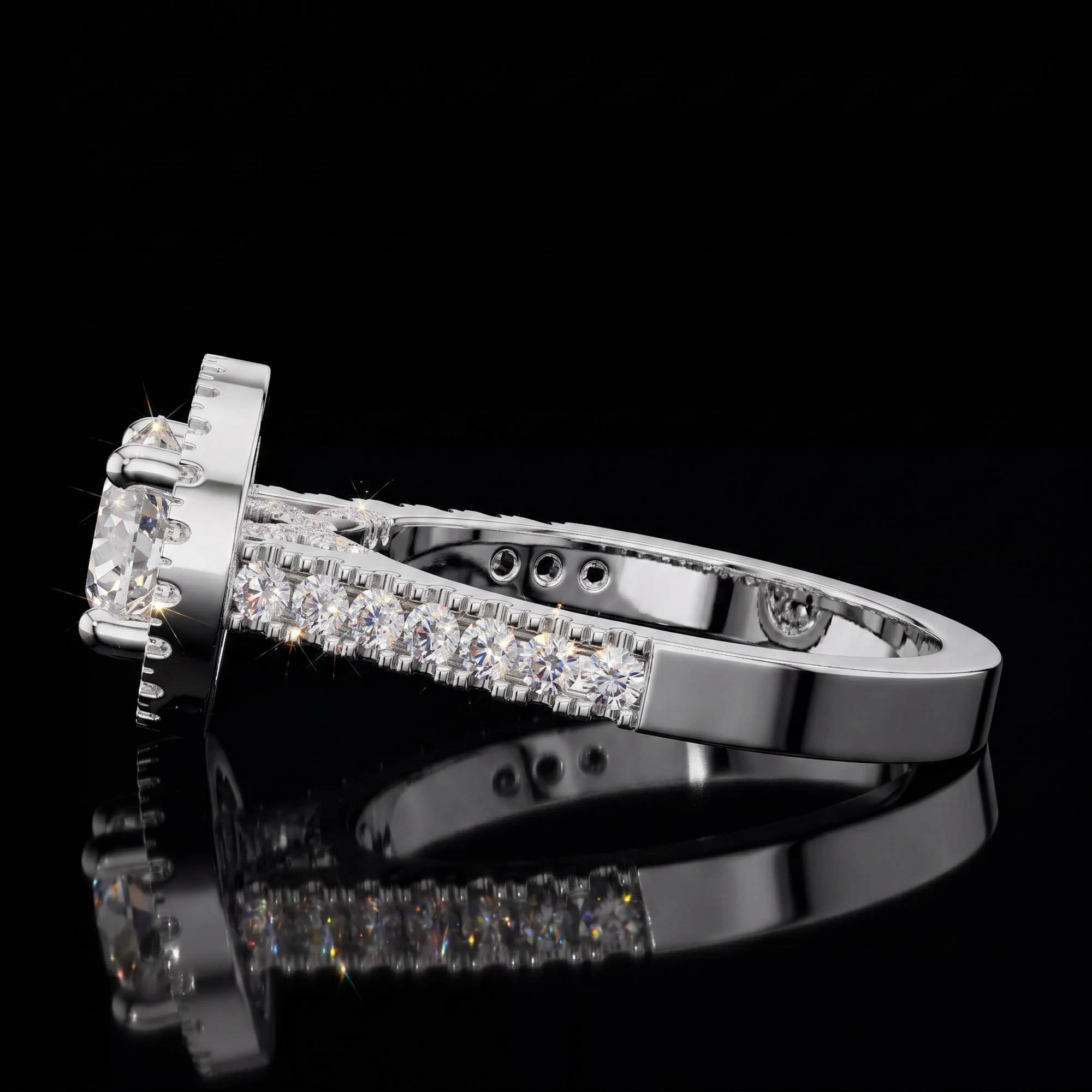 Oval Tektaşlar Aura 2,54 Karat Oval Kesim Halo Çerçeveli Köprü Pavé Taşlı CVD Pırlanta Lab Grown Tektaş Yüzük