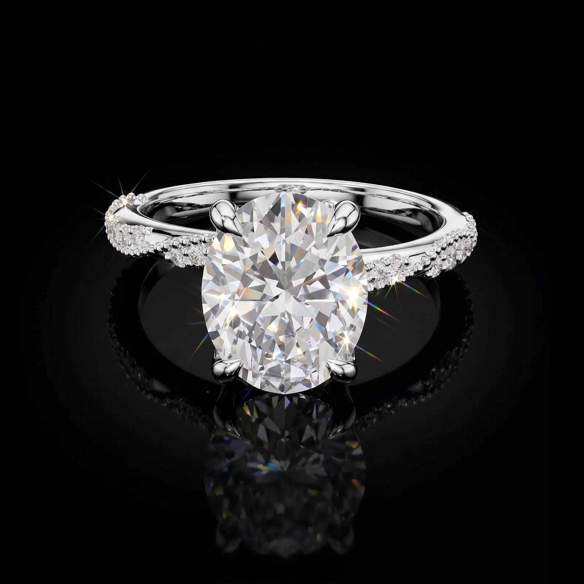 Oval Tektaşlar Aura 2,75 Karat Oval Kesim Markiz Taç Detaylı Sarmaşık Pavé CVD Pırlanta Lab Grown Tektaş Yüzük